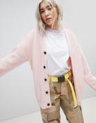 Ripndip Oversized Button Through Cardigan With Slogan Embroidered-pink