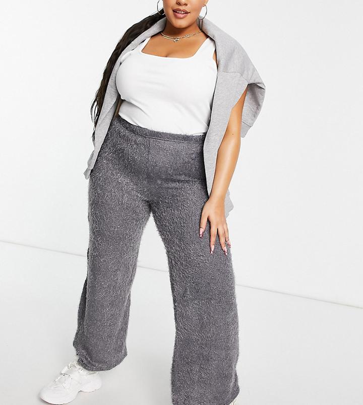 I Saw It First Plus Eyelash Wide Leg Pants In Gray-grey