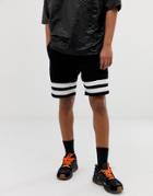 Asos Design Relaxed Fit Denim Shorts In Black With White Stripes