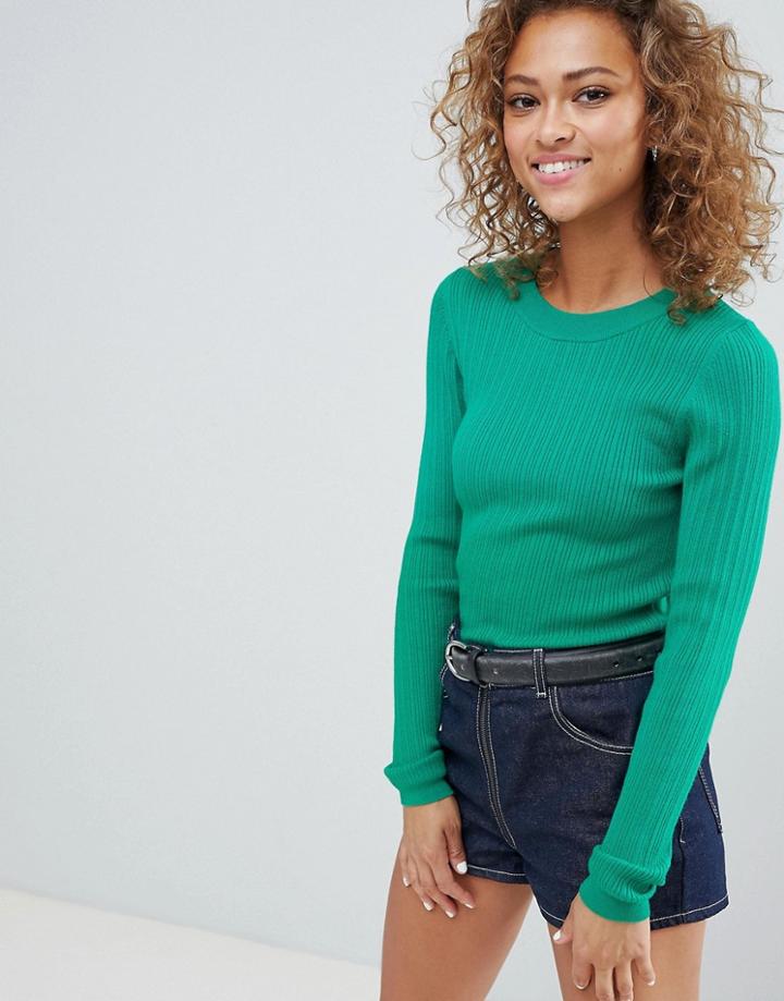 Asos Design Ribbed Sweater In Fine Knit-green