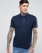 Original Penguin Earl Waffle Polo Slim Fit Tipped Logo In Navy - Navy