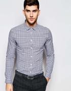 Asos Skinny Shirt In Double Gingham With Long Sleeves - Navy