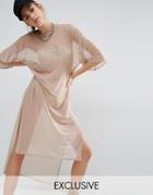 Bones Oversized Boxy Sheer Mesh T-shirt Dress - Beige