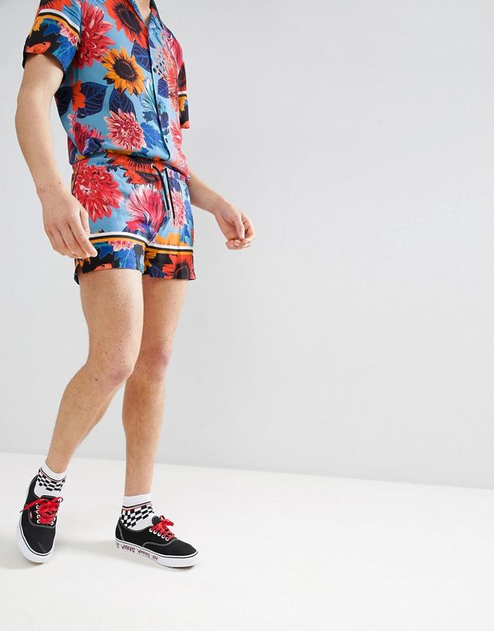Jaded London Shorts In Fish And Floral Print-blue