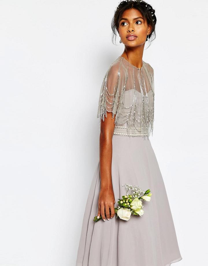 Moyna Beaded Occasion Cape - Gray