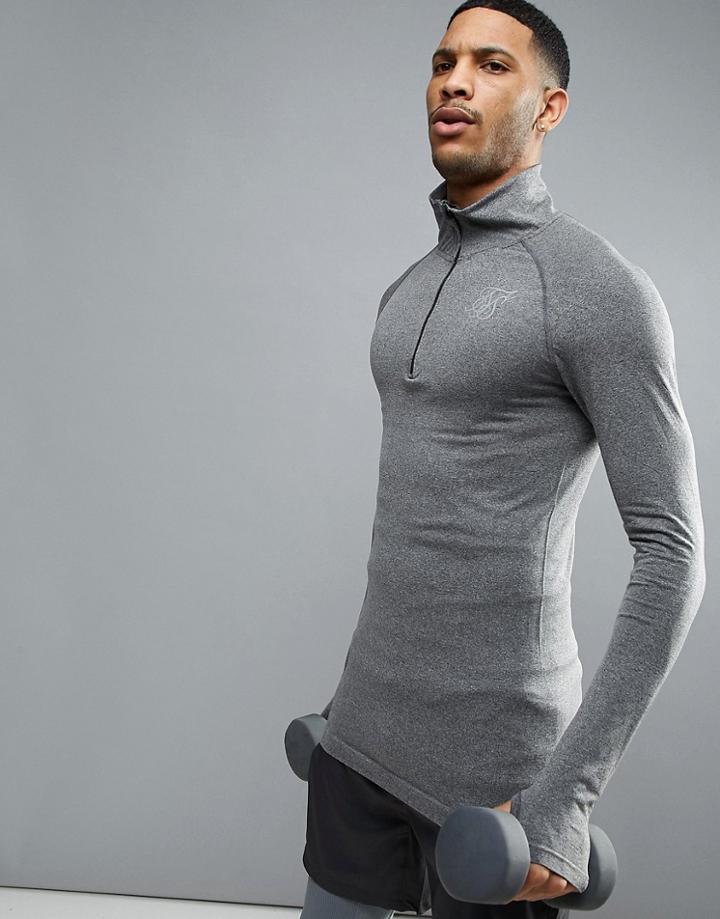 Siksilk Compression Long Sleeve T-shirt With Quarter Zip In Gray - Gray