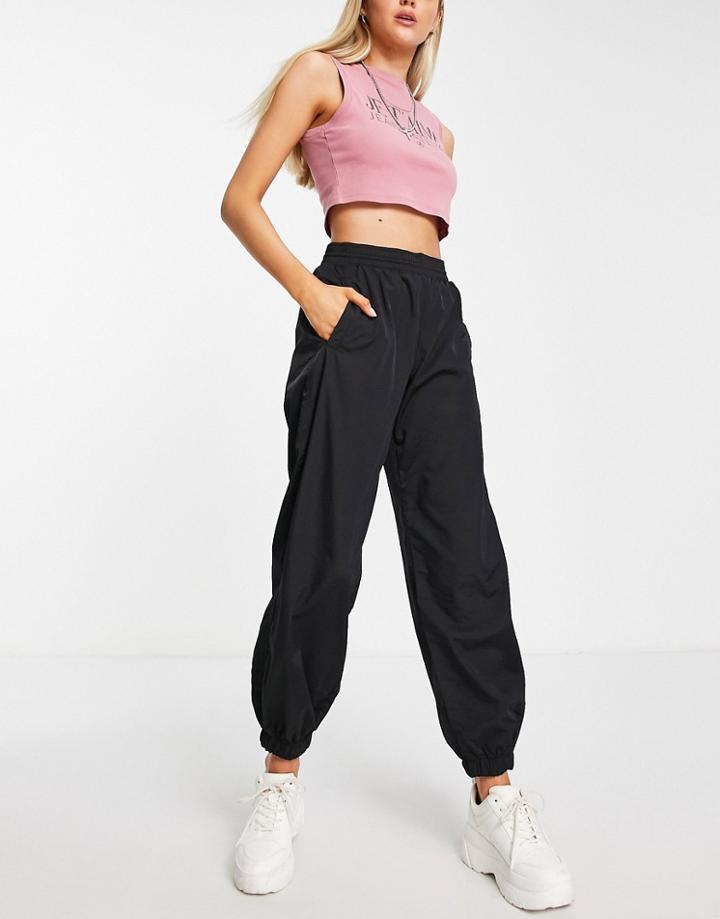 Bershka Nylon Cargo Parachute Pants In Black