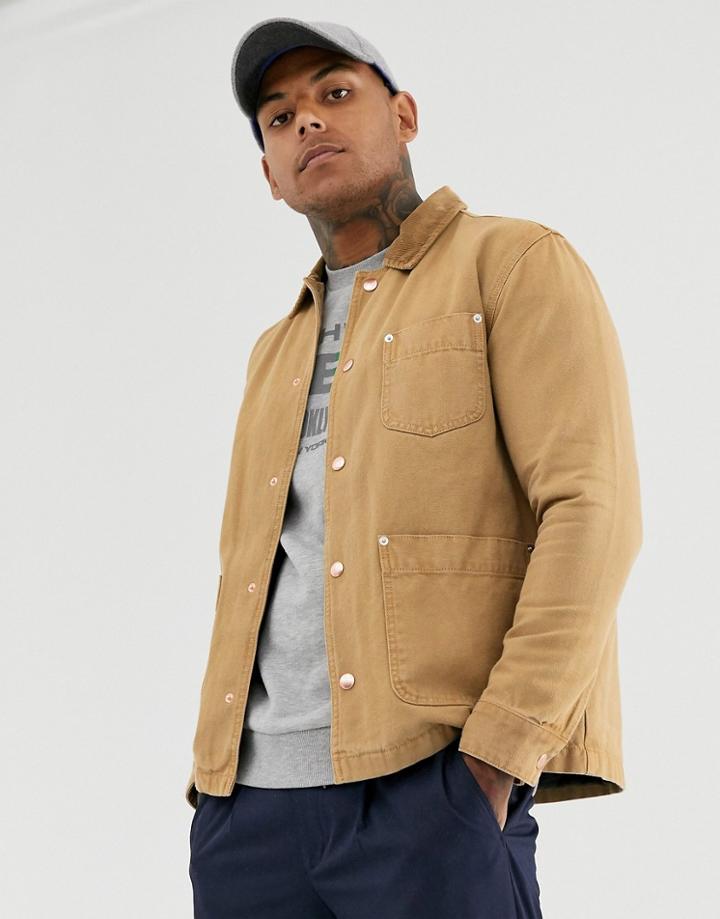 Asos Design Canvas Jacket In Tan - Tan