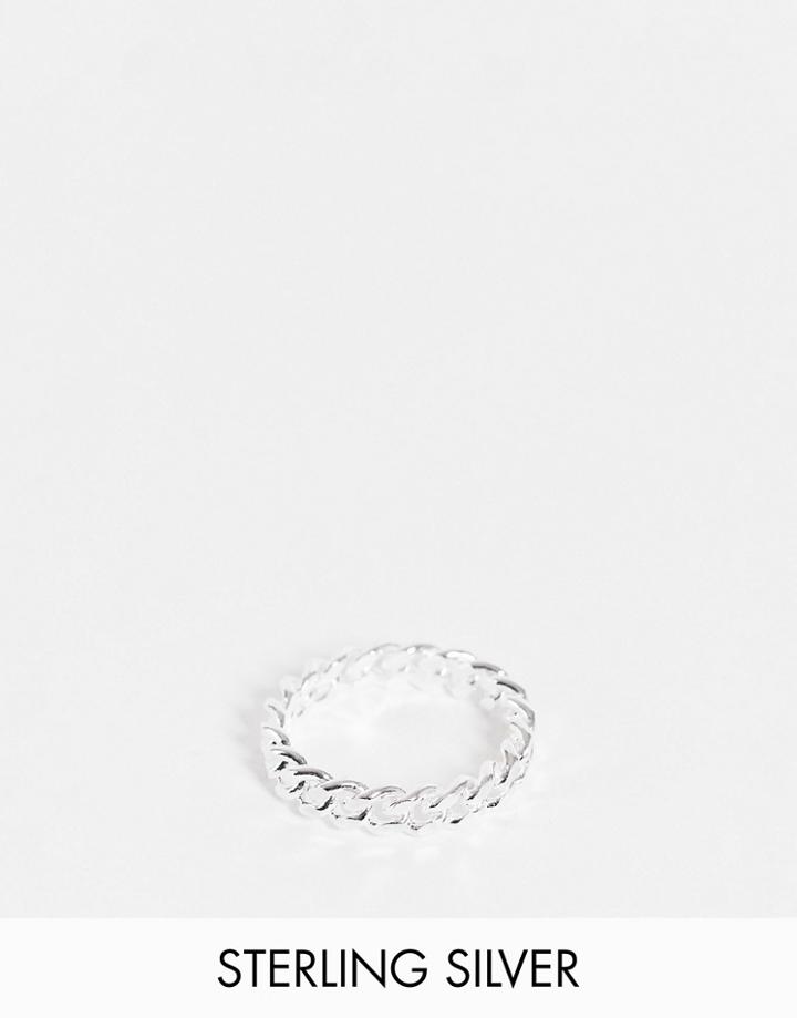 Asos Design Sterling Silver Band Ring With Chain Link Design