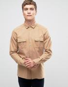 Asos Military Shirt In Camel With Pockets In Regular Fit - Beige