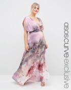 Asos Curve Salon Pleated Maxi Dress In Blurred Floral Print - Multi Blush