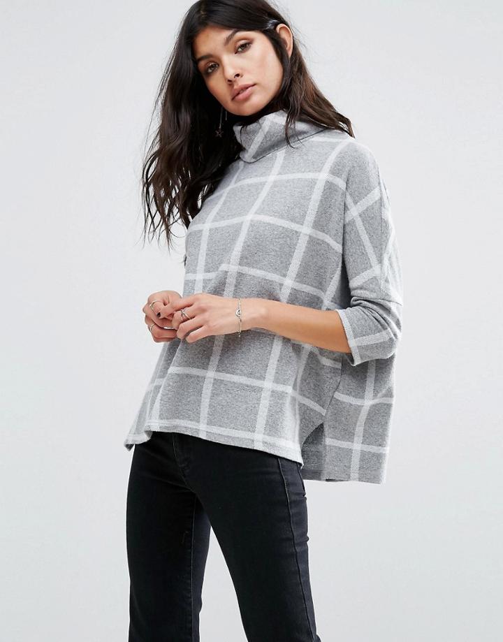 Mango Check Print High Neck Smock Top - Multi