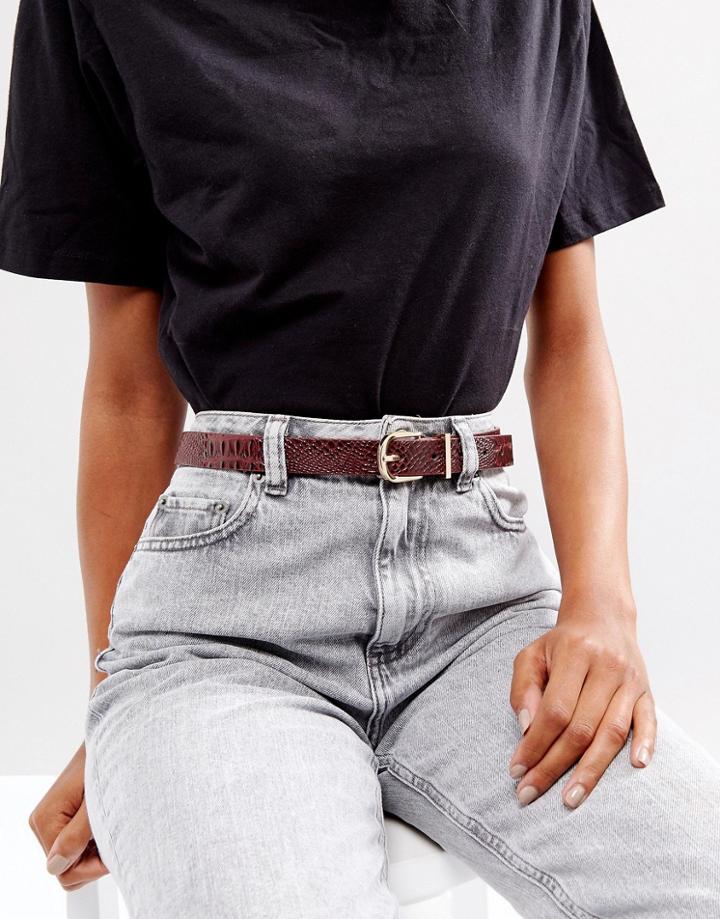 Pieces Rounded Buckle Belt - Red