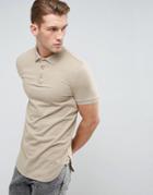 Asos Longline Muscle Polo With Curved Hem In Jersey In Biege - Beige