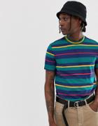 Asos Design Organic Cotton T-shirt With Multi Stripes And Tipping - Green