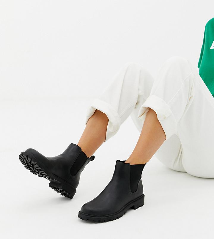 Monki Faux Leather Chelsea Ankle Boots In Black - Black