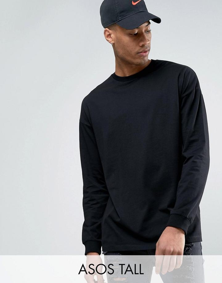 Asos Tall Oversized Long Sleeve T-shirt With Cuff In Black - Black