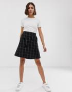 Ichi Check A-line Skirt - Black