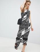 Parisian Printed Midi Dress With Fringe Detail - Black