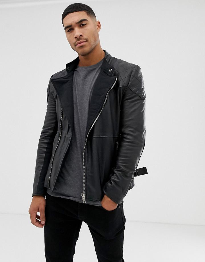 Bolongaro Trevor Quilted Leather Biker Jacket - Black