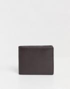 Asos Design Leather Bi Fold Wallet In Brown Saffiano Emboss