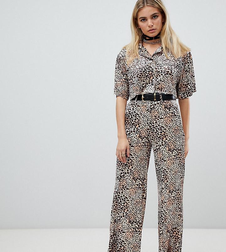 One Above Another Wide Leg Pants In Textured Leopard Two-piece - Brown