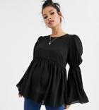 Asos Design Maternity Long Sleeve Smock Top-black