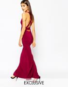 Club L Open Back Strap Detail Maxi Dress With Fishtail - Oxblood