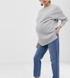 Asos Design Maternity Recycled Florence Authentic Straight Leg Jeans In Mid Vintage Blue With Side Bump Bands - Blue