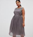 Lovedrobe Luxe Embellished Skater Dress - Gray
