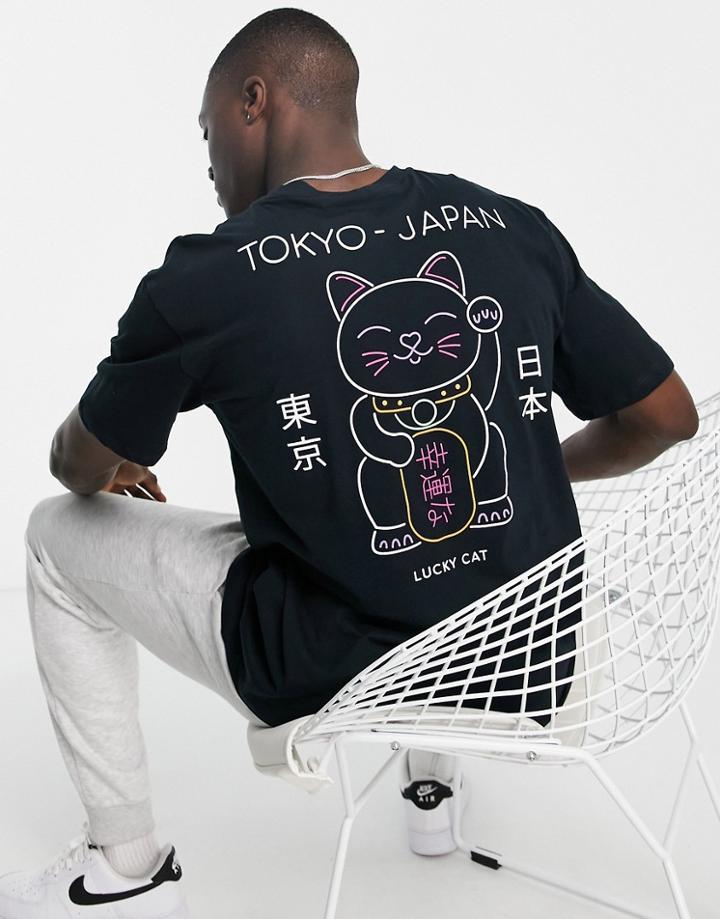 Only & Sons Oversized T-shirt With Tokyo Back Print In Dark Gray