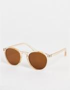 Asos Design Recycled Round Sunglasses With Brown Lens In Peach-orange