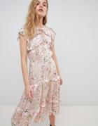 Rahi Cali Floral Midi Dress In Silk Burnout - Pink