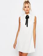 Fashion Union Sleeveless Shirt Dress With Tie Neck - White