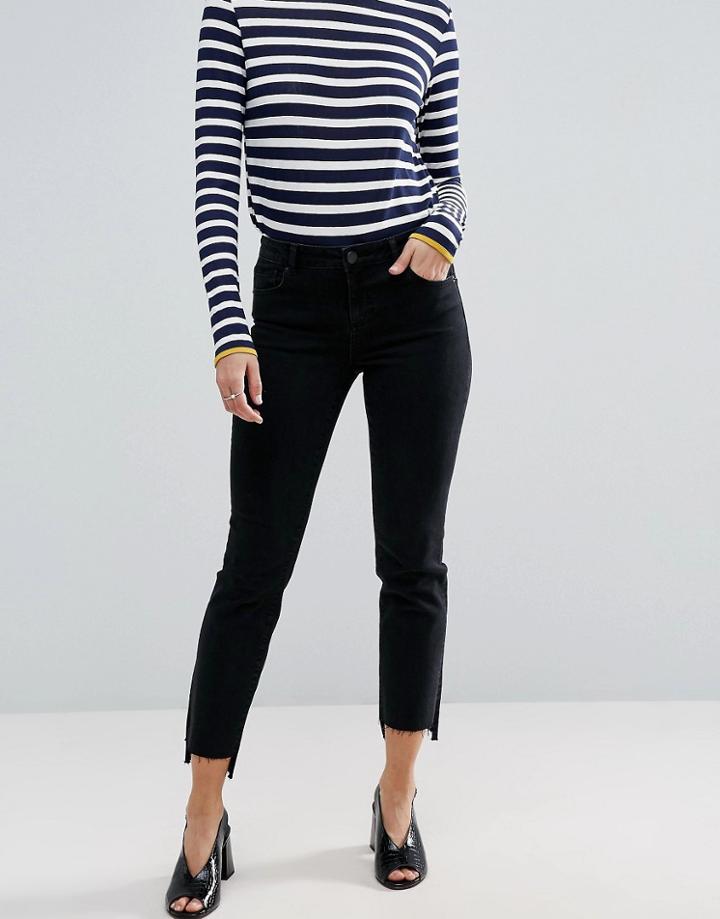 Asos Castile Pencil Straight Leg Jeans In Washed Black With Stepped Hem - Black