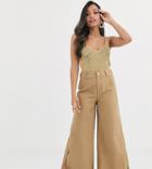 Asos Design Petite Wide Leg Cargo Pants With Split Side