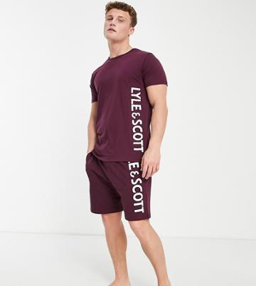 Lyle & Scott Bodywear Ivan Large Logo T-shirt & Shorts Set In Burgundy-red