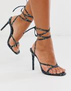 Asos Design Navigate Barely There Heeled Sandal In Blue Snake - Blue