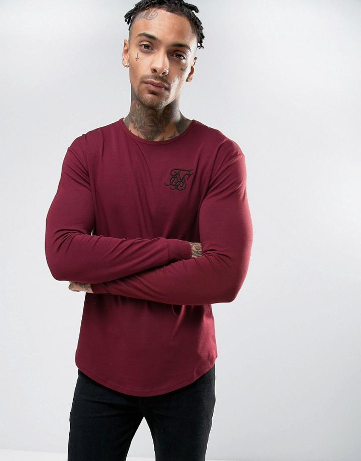 Siksilk Long Sleeve Muscle T-shirt In Burgundy - Red