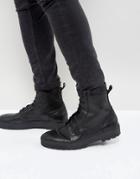 Asos Lace Up Boots In Black Leather With Hybrid Sole - Black