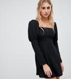 Reclaimed Vintage Inspired Mini Dress With Shoulder Puff - Black