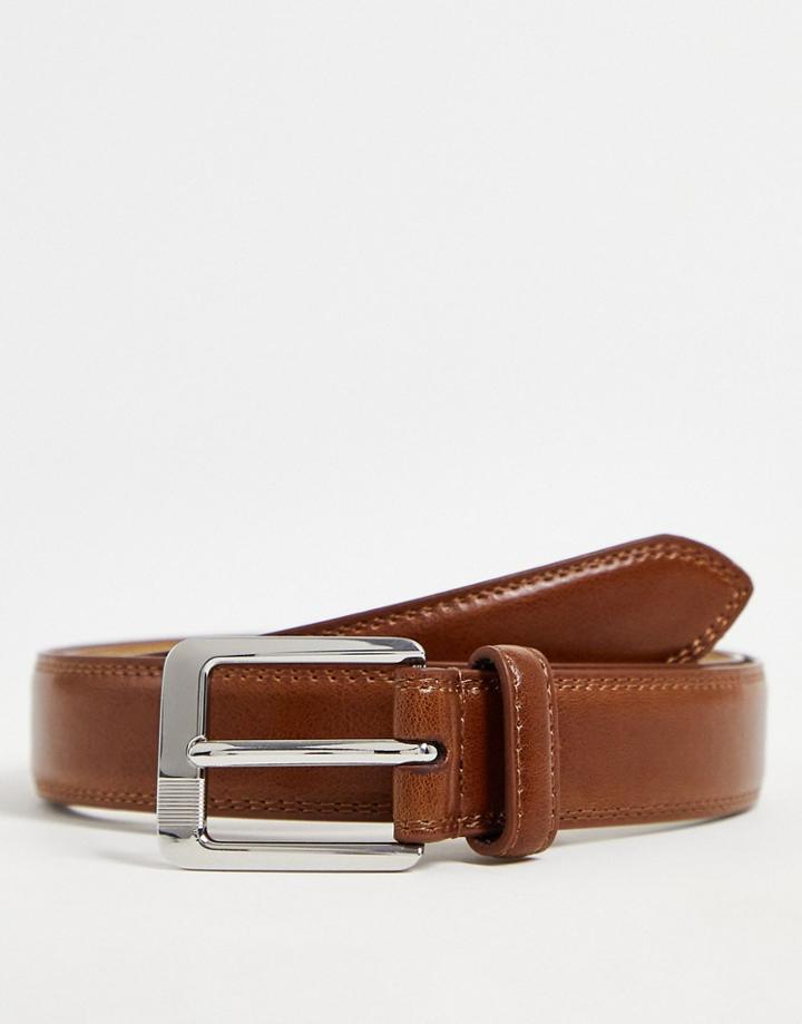 River Island Stripe Buckle Belt In Brown