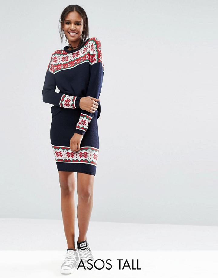 Asos Tall Co-ord Knitted Skirt In Holidays Fairisle - Multi