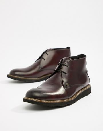 Original Penguin Leather Lace Up Boots In Oxblood-red