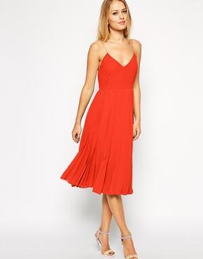 Asos Cami Pleated Midi Dress - Red