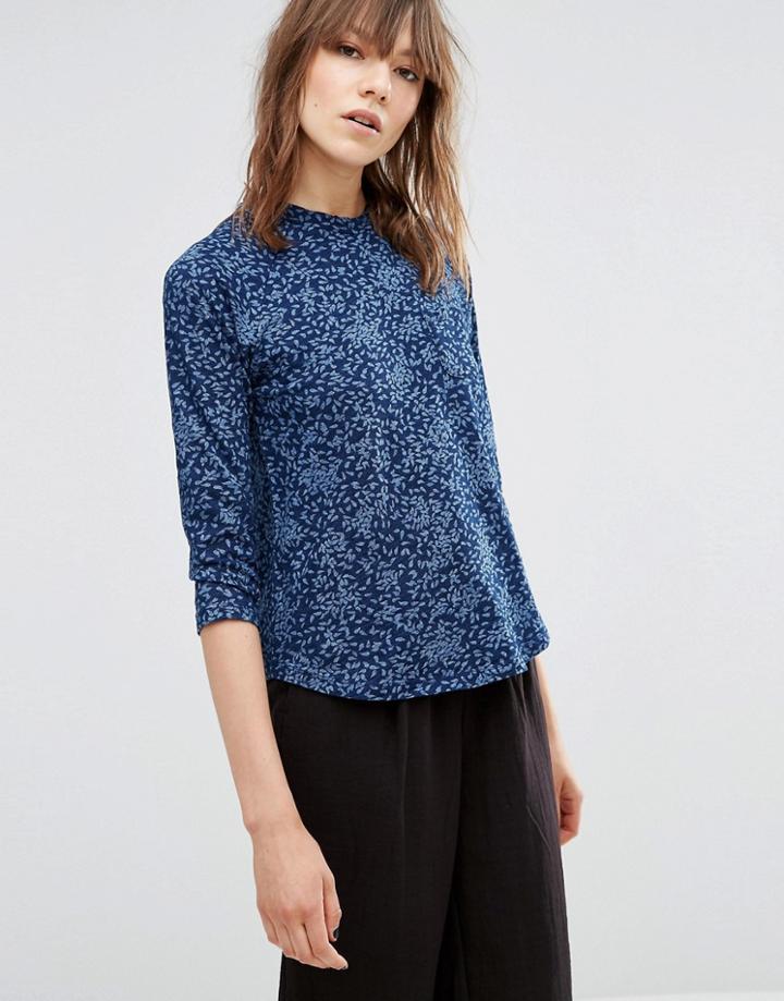 Ymc Brush Floral 3/4 Sleeve T-shirt - Blue