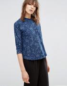 Ymc Brush Floral 3/4 Sleeve T-shirt - Blue