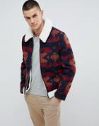 Asos Design Faux Shearling Biker Jacket With Fleece Collar In Red - Red