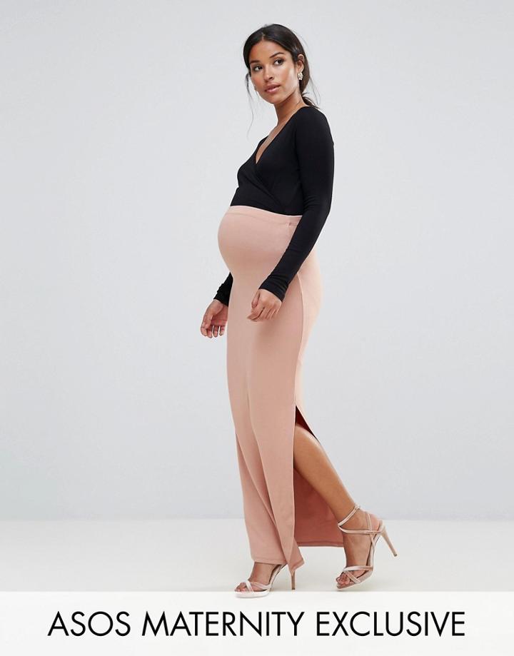 Asos Maternity Over The Bump Maxi Skirt With Split - Pink