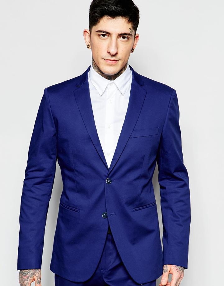 Sisley Slim Fit Suit Jacket In Cobalt Blue - Blue